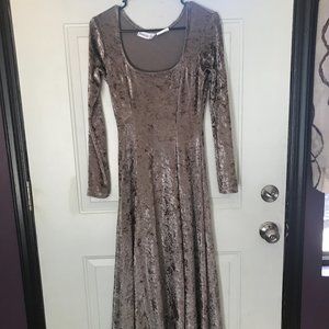 Jumping Joy taupe crushed velvet long sleeve dress